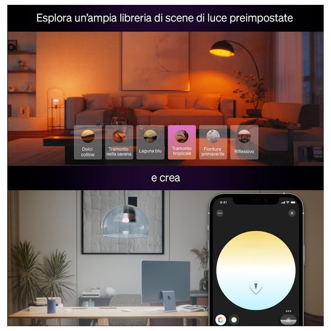 Philips Hue lampadina smart LED E27, White and Color Ambiance A67, 11,8 W, 1600 lumen, RGB e bianco variabile, compatibile Alexa, Google, Apple Home
