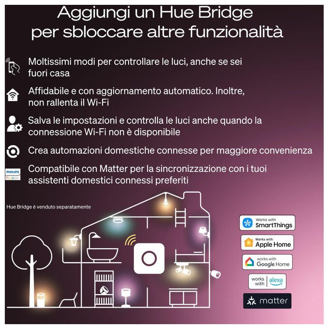 Philips Hue lampadina smart LED E27, White and Color Ambiance A67, 11,8 W, 1600 lumen, RGB e bianco variabile, compatibile Alexa, Google, Apple Home