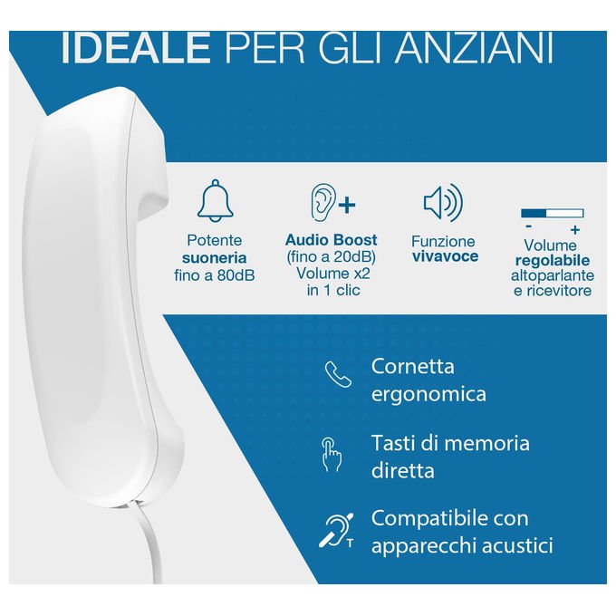 Alcatel TMAX 10+, telefono fisso con filo per anziani, tasti grandi, vivavoce, audio boost, tasti con foto, suoneria forte, compatibile apparecchi acustici