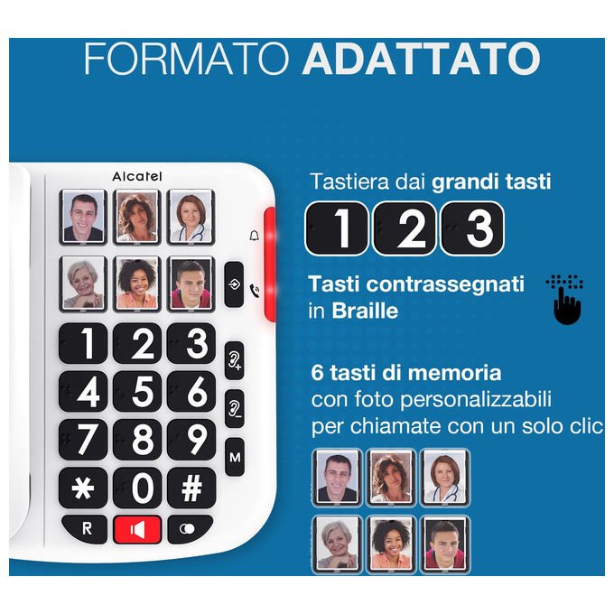 Alcatel TMAX 10+, telefono fisso con filo per anziani, tasti grandi, vivavoce, audio boost, tasti con foto, suoneria forte, compatibile apparecchi acustici