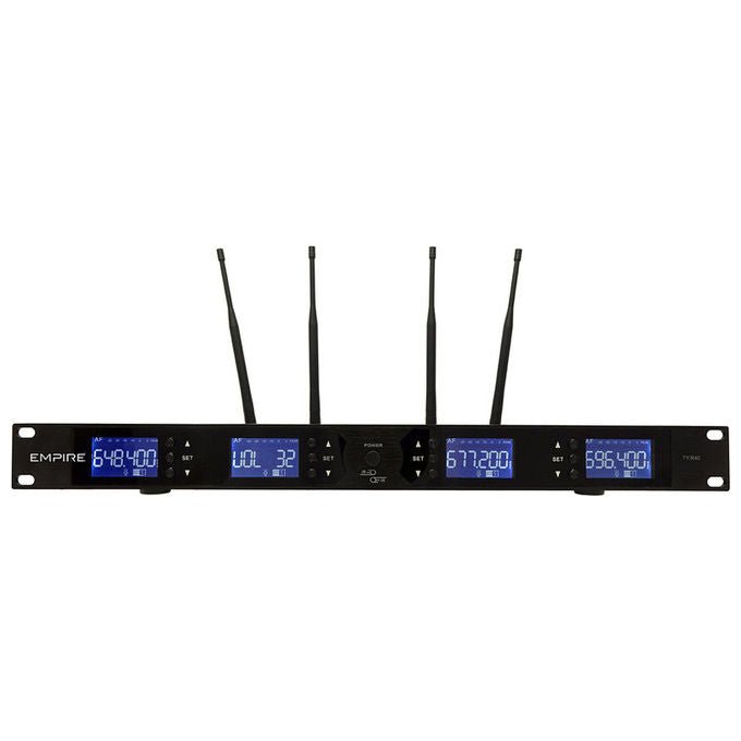 Empire ricevitore UHF a rack 4 canali, 32 frequenze selezionabili, 630-665 MHz, uscite XLR bilanciate, display LCD