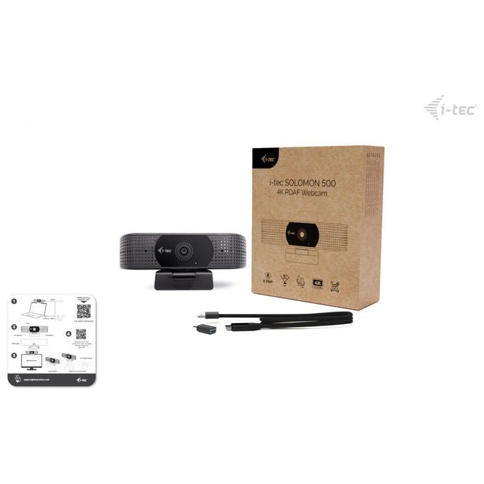 I-tec webcam Solomon 500, 4K Ultra HD, PDAF autofocus, 8,29 MP, doppio microfono, 60 fps, USB, nera