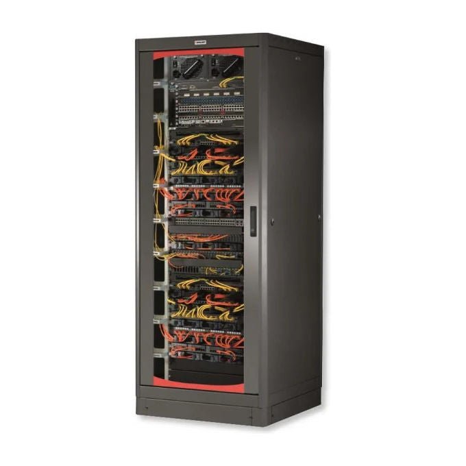 Tecnosteel rack 19'' 33u a pavimento, 800x1000 mm, porta traforata, 800 kg, striscia 6 prese unel con magnetotermico 16a, ip20