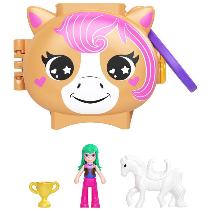 Polly Pocket bambola JCB20, set con animali, multicolore, 4 pezzi, per bambine dai 4 anni