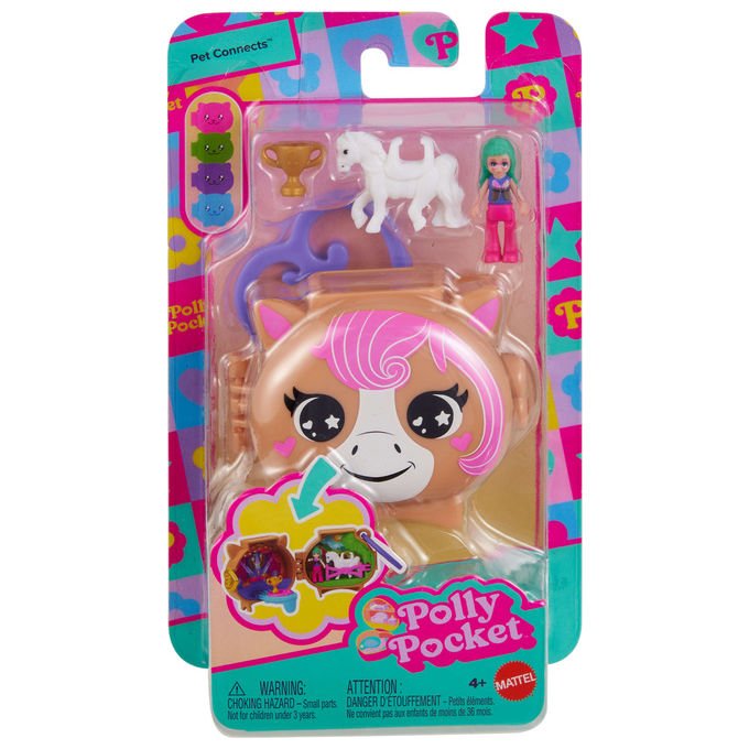 Polly Pocket bambola JCB20, set con animali, multicolore, 4 pezzi, per bambine dai 4 anni