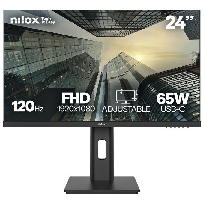Nilox monitor 24 pollici IPS Full HD, 120 Hz, USB-C 65 W, regolabile in altezza, DisplayPort, HDMI, 4 ms