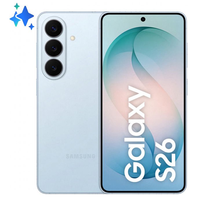 Samsung Galaxy S26 smartphone, 6.3 pollici, Exynos 2600, tripla camera 50 MP, 12 GB RAM, 512 GB, 5G, batteria 4300 mAh, Sky Blue