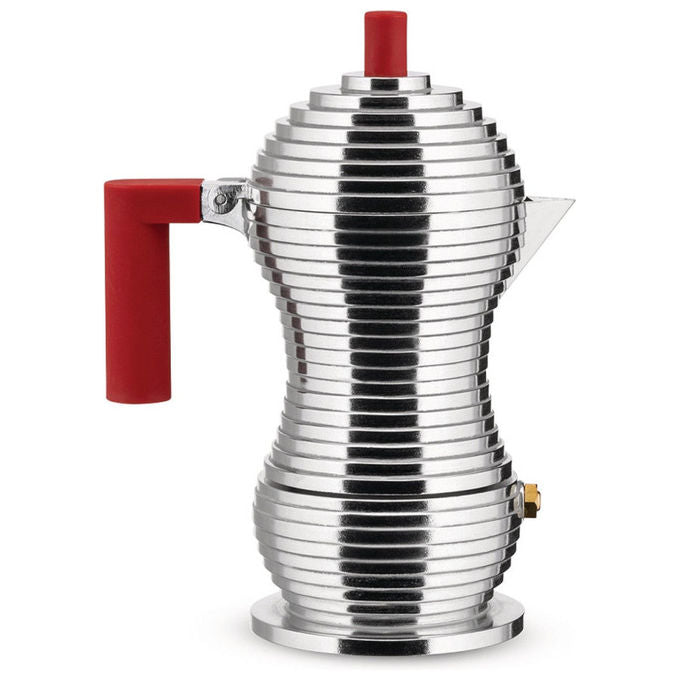 Alessi Pulcina caffettiera espresso per induzione, 6 tazze, alluminio, colore rosso, moka MDL02-6RFM