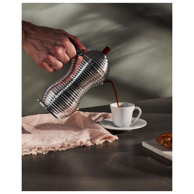 Alessi Pulcina caffettiera espresso per induzione, 6 tazze, alluminio, colore rosso, moka MDL02-6RFM