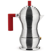 Alessi Pulcina caffettiera moka espresso 3 tazze, adatta a induzione, alluminio, manico rosso, MDL02-3RFM