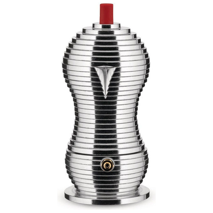 Alessi Pulcina caffettiera moka espresso 3 tazze, adatta a induzione, alluminio, manico rosso, MDL02-3RFM