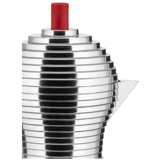 Alessi Pulcina caffettiera moka espresso 3 tazze, adatta a induzione, alluminio, manico rosso, MDL02-3RFM
