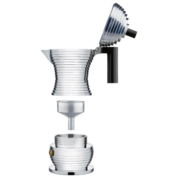 Alessi Pulcina caffettiera moka 1 tazza, fusione di alluminio, manico in PA, nero, 70 ml, MDL02-1 B