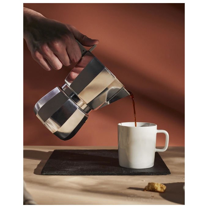 Alessi Moka, caffettiera espresso 9 tazze, adatta a induzione gas e vetroceramica, alluminio, design David Chipperfield