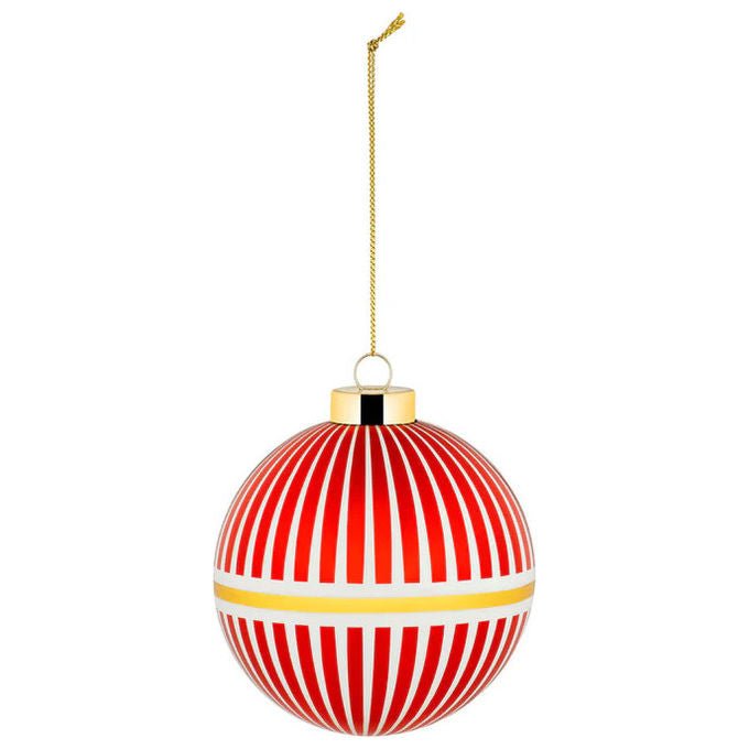 Alessi palla di Natale Delight, design Nika Zupanc, vetro soffiato, bianco rosso e oro, diametro 9 cm