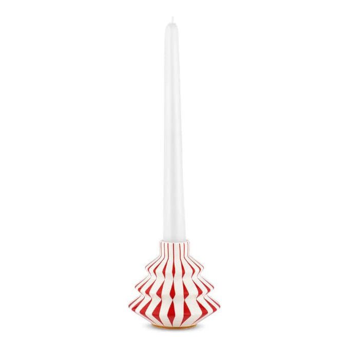 Alessi candeliere Delight, porcellana decorata a mano, design Nika Zupanc, bianco con decori rossi, 9 cm