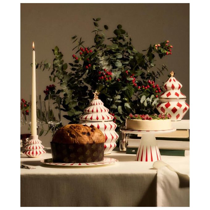 Alessi candeliere Delight, porcellana decorata a mano, design Nika Zupanc, bianco con decori rossi, 9 cm