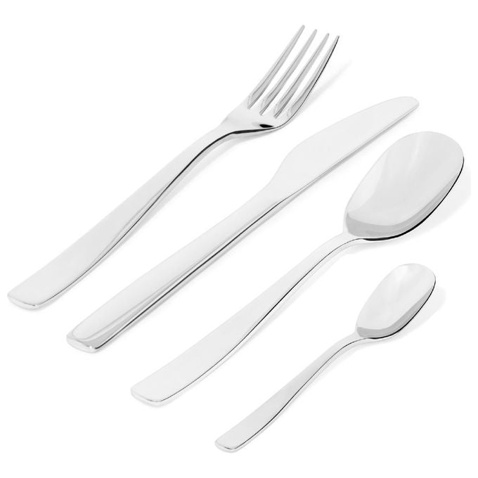 Alessi KnifeForkSpoon servizio posate 24 pezzi, acciaio inox 18-10 lucido, per 6 persone, design Jasper Morrison