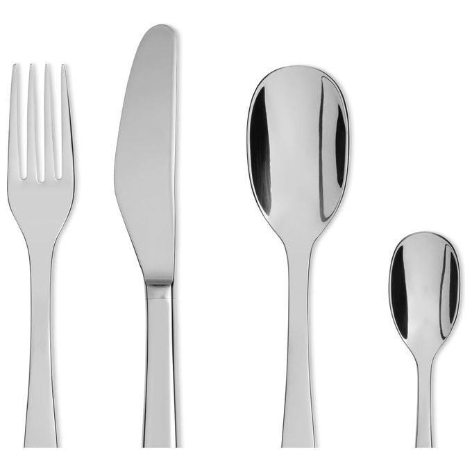 Alessi KnifeForkSpoon servizio posate 24 pezzi, acciaio inox 18-10 lucido, per 6 persone, design Jasper Morrison
