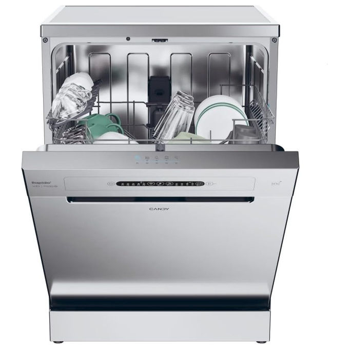 Candy lavastoviglie libera installazione 13 coperti, CF 3C7L0S RapidÓ, classe C, 47 dB, Wi-Fi, motore inverter, argento, 60 cm