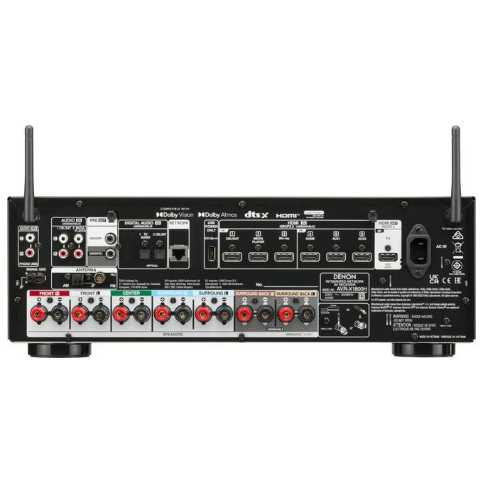 Denon AVR-X1800H, amplificatore AV 7.2 canali, 80 W, Dolby Atmos, DTS:X, HDMI 2.1 8K, Wi-Fi, Bluetooth, HEOS, DAB+, nero