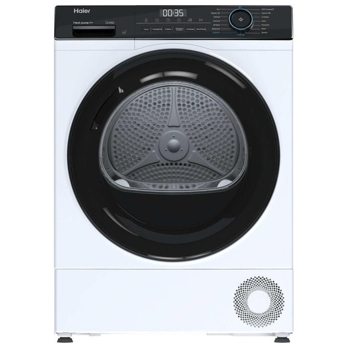 Haier asciugatrice a pompa di calore 9 kg, classe d, i-refresh pro, cestello scarpe, iot app hon, bianca, hd90-d939-it