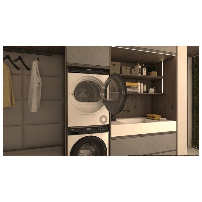 Haier asciugatrice a pompa di calore 9 kg, classe d, i-refresh pro, cestello scarpe, iot app hon, bianca, hd90-d939-it