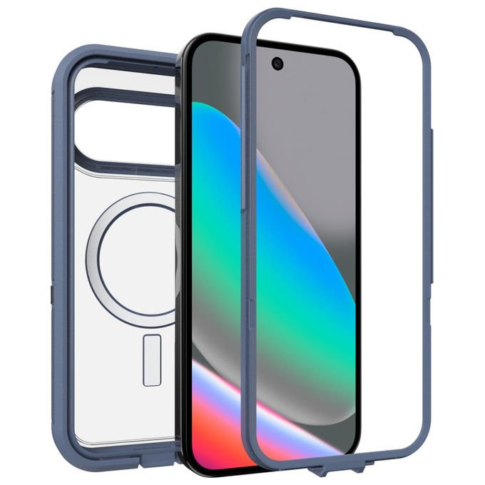 OtterBox Defender Pro XT custodia per Google Pixel 10 e Pixel 10 Pro, protezione militare MIL-STD-810G, ricarica wireless 15W, blu trasparente