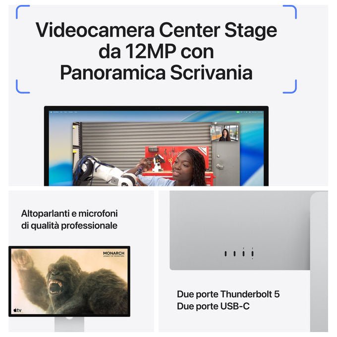 Apple Studio Display 27 pollici 5K, vetro nanotexture, sostegno inclinazione regolabile, 12MP Center Stage, Thunderbolt 5, argento