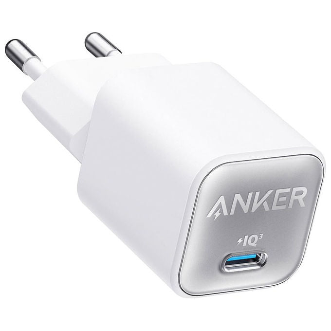 Anker 511 Nano 3 caricabatterie USB-C 30W, GaN, ricarica rapida, compatto, 1 porta, bianco, compatibile smartphone tablet MacBook