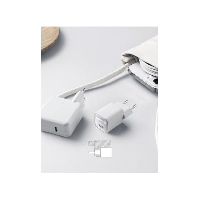 Anker 511 Nano 3 caricabatterie USB-C 30W, GaN, ricarica rapida, compatto, 1 porta, bianco, compatibile smartphone tablet MacBook