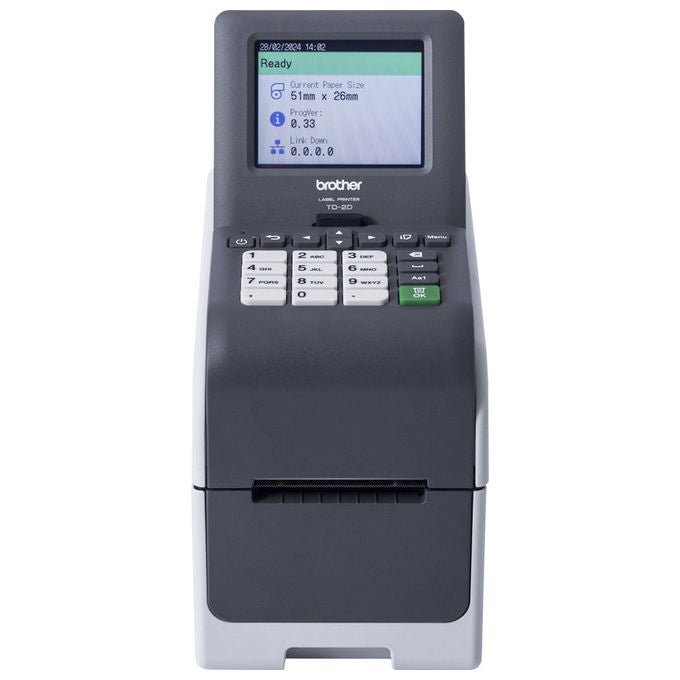 Brother TD-2350DSA203 stampante per etichette termica diretta, 203 dpi, 152 mm-s, Wi-Fi, Bluetooth, LAN, display LCD touchscreen a colori