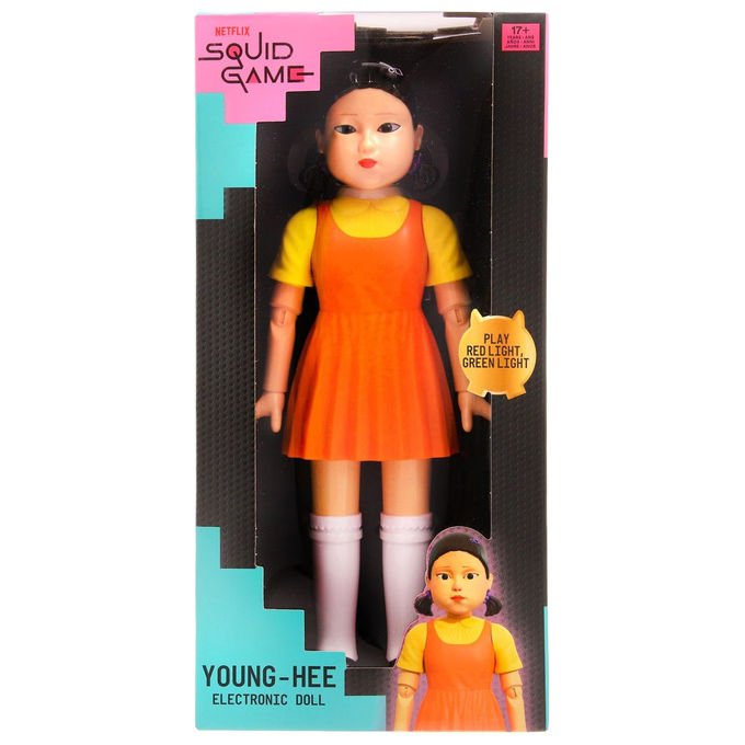 IMC Toys bambola elettronica Young-Hee Squid Game, 29 cm, testa rotante, sensori di movimento, occhi luminosi, suoni originali