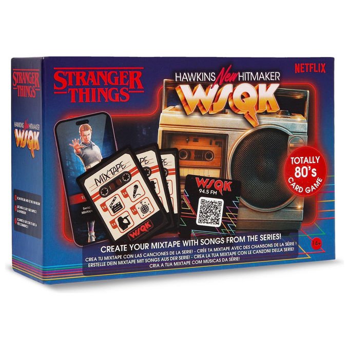 IMC Toys gioco di carte Stranger Things Hawkins Hitmaker, 150 carte, QR code Spotify, 2 a 6 giocatori, 14 anni