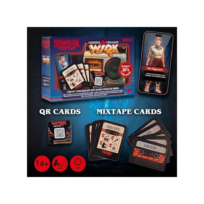 IMC Toys gioco di carte Stranger Things Hawkins Hitmaker, 150 carte, QR code Spotify, 2 a 6 giocatori, 14 anni