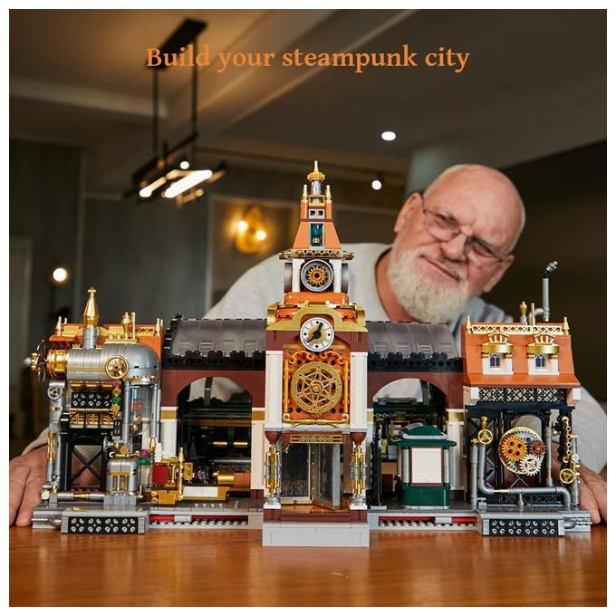 Pantasy stazione ferroviaria steampunk set costruzioni mattoncini 2723 pezzi per adulti e bambini dai 6 anni