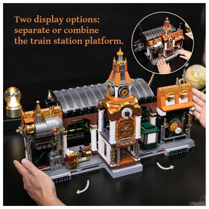 Pantasy stazione ferroviaria steampunk set costruzioni mattoncini 2723 pezzi per adulti e bambini dai 6 anni