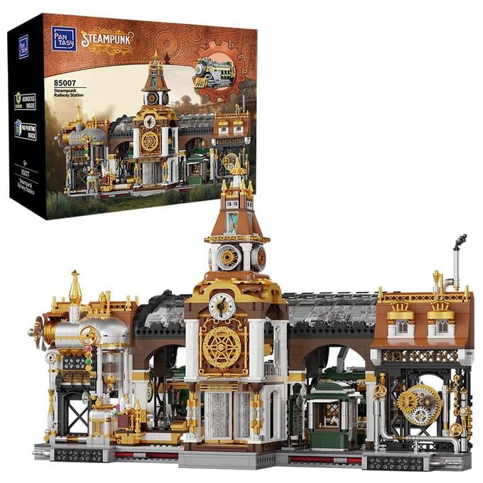 Pantasy stazione ferroviaria steampunk set costruzioni mattoncini 2723 pezzi per adulti e bambini dai 6 anni