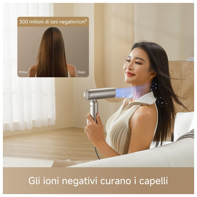 Dreame AHD51-PR-GL Pocket Pro Asciugacapelli 1300 W Pieghevole 110000 rpm Ioni Negativi 300 milioni colore Oro