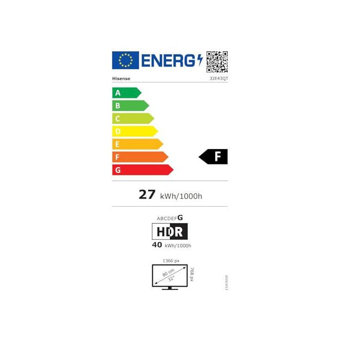 Hisense smart tv 32 pollici, 32E43QT, HD ready, LED, VIDAA U8, DVB-T2-S2, game mode, AirPlay 2, Wi-Fi, nero