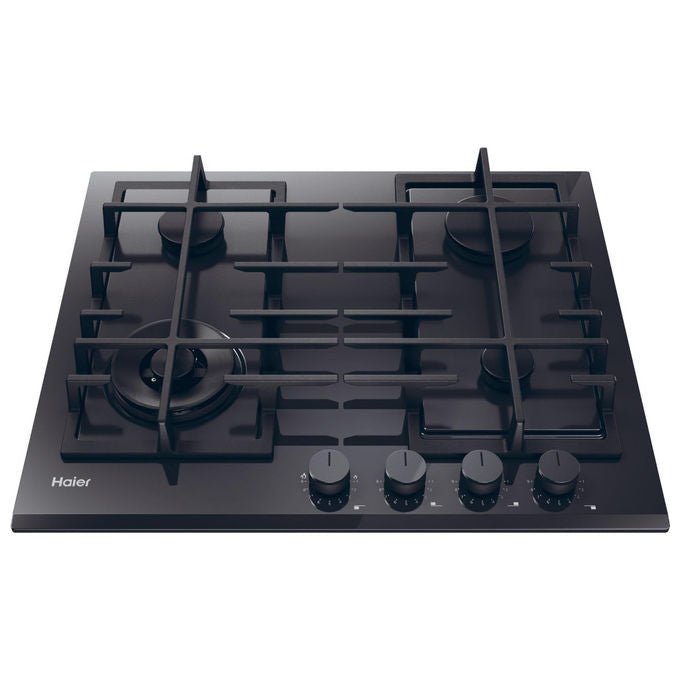 Haier piano cottura a gas da incasso, serie 4, HAVG6BF4TBPB, 4 fuochi, vetro temperato nero, 60 cm, griglie in ghisa