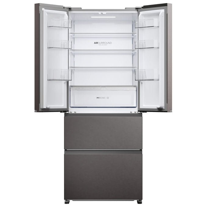 Haier frigorifero french door HFR3718ENMD, 402 L, no frost, multi-airflow, zona fresca, 4 porte, classe E, acciaio inox