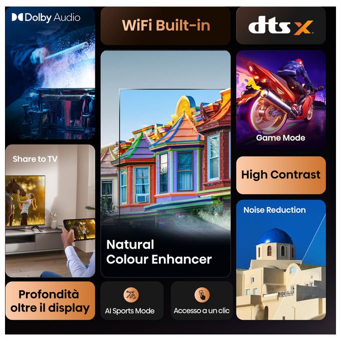 Hisense smart tv 40 pollici, Full HD, DLED, 40A4Q, VIDAA, Dolby Audio, Game Mode, Wi-Fi, DVB-T2, nero
