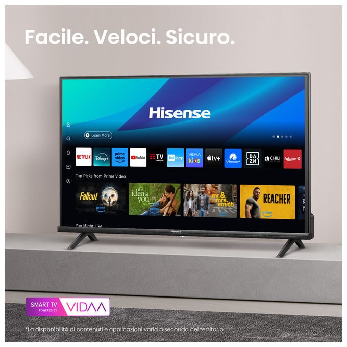 Hisense smart tv 40 pollici, Full HD, DLED, 40A4Q, VIDAA, Dolby Audio, Game Mode, Wi-Fi, DVB-T2, nero