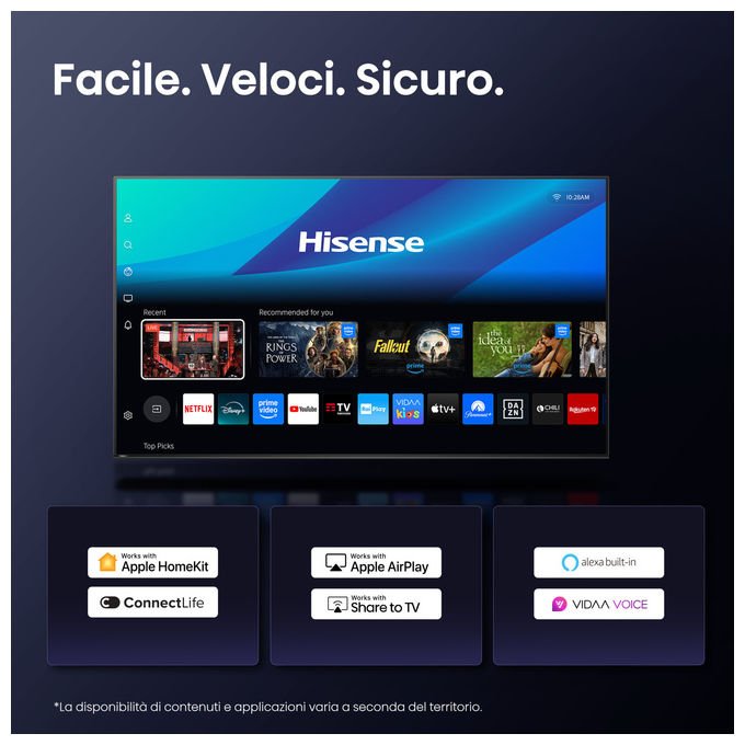 Hisense smart tv QLED 58 pollici 4K, 58E7Q, Dolby Vision e Atmos, Game Mode Plus, VIDAA, nero