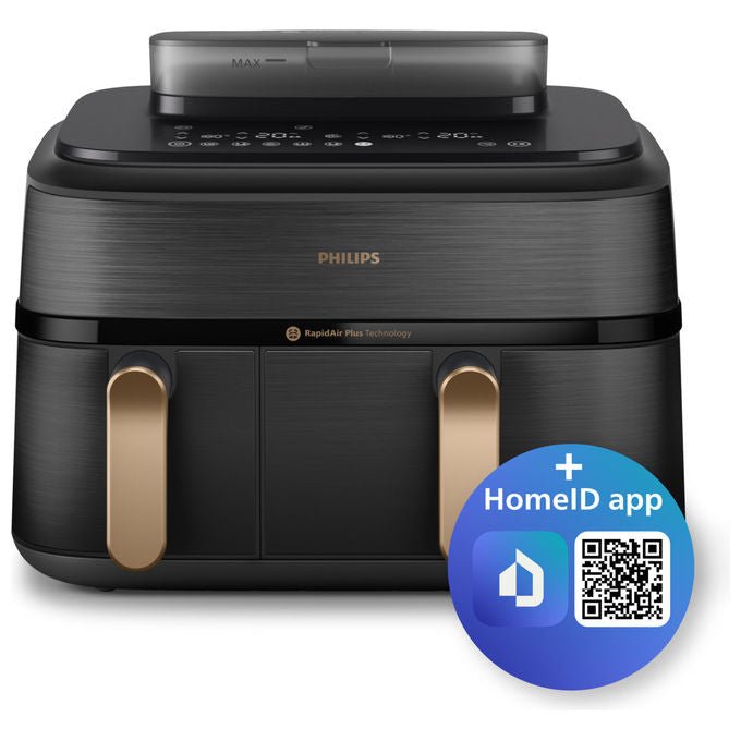 Philips friggitrice ad aria doppio cestello Serie 5000 NA552-00, 9 L, cottura a vapore, 2750 W, 12 programmi, touch, nero