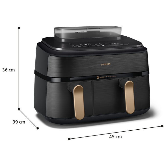 Philips friggitrice ad aria doppio cestello Serie 5000 NA552-00, 9 L, cottura a vapore, 2750 W, 12 programmi, touch, nero