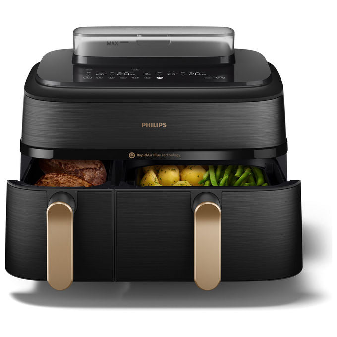 Philips friggitrice ad aria doppio cestello Serie 5000 NA552-00, 9 L, cottura a vapore, 2750 W, 12 programmi, touch, nero