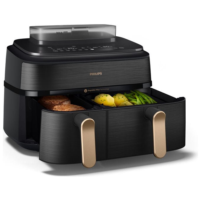 Philips friggitrice ad aria doppio cestello Serie 5000 NA552-00, 9 L, cottura a vapore, 2750 W, 12 programmi, touch, nero