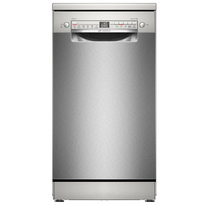 Bosch lavastoviglie a libera installazione 45 cm, SPS2HKI55E, acciaio anti-impronte, classe D, Home Connect, cestello regolabile